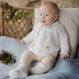 PAZ Rodríguez-Boys Ivory & Beige Cotton Buster Suit Set | Childrensalon