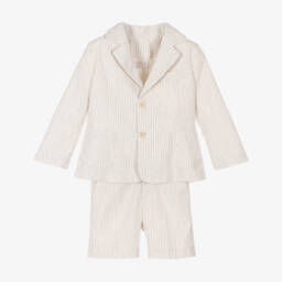 PAZ Rodríguez-Boys Ivory & Grey Striped Shorts Suit | Childrensalon