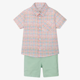 PAZ Rodríguez-Boys Orange & Green Check Shorts Set | Childrensalon