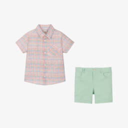 PAZ Rodríguez-Boys Orange & Green Check Shorts Set | Childrensalon