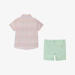 PAZ Rodríguez-Boys Orange & Green Check Shorts Set | Childrensalon