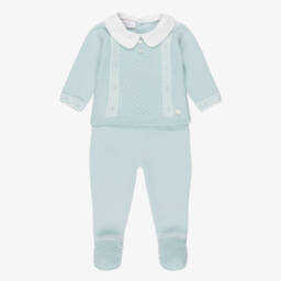PAZ Rodríguez-Boys Teal Green Merino Wool Knit 2 Piece Babygrow | Childrensalon