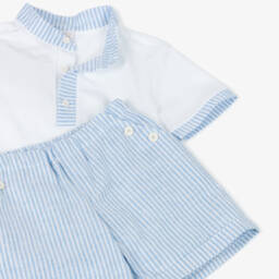 PAZ Rodríguez-Boys White & Blue Cotton Shorts Set | Childrensalon