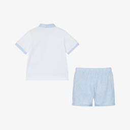 PAZ Rodríguez-Boys White & Blue Cotton Shorts Set | Childrensalon