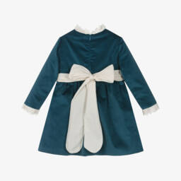 PAZ Rodríguez-Girls Blue Velvet Dress with Ivory Trim | Childrensalon
