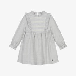 PAZ Rodríguez-Girls Grey Cotton Dress with Lace Trim | Childrensalon