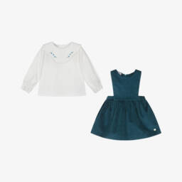 PAZ Rodríguez-Girls Ivory & Blue Velvet Dress Set | Childrensalon