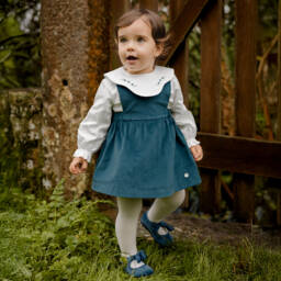 PAZ Rodríguez-Girls Ivory & Blue Velvet Dress Set | Childrensalon