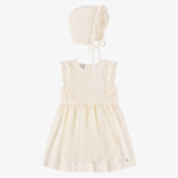 PAZ Rodríguez-Girls Ivory Cotton Plumetis Dress Set | Childrensalon