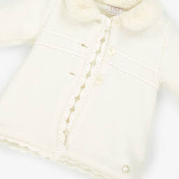 PAZ Rodríguez-Girls Ivory Knitted Coat with Faux Fur Collar | Childrensalon