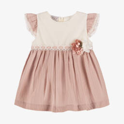 PAZ Rodríguez-Girls Ivory & Pink Cotton Dress | Childrensalon