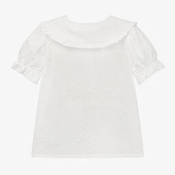 PAZ Rodríguez-Girls Ivory Plumeti Cotton Blouse | Childrensalon