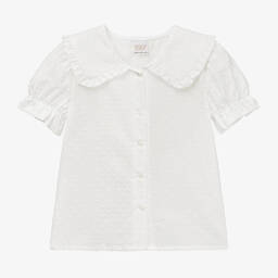 PAZ Rodríguez-Girls Ivory Plumeti Cotton Blouse | Childrensalon