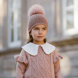 PAZ Rodríguez-Girls Pink Wool Knit Pom-Pom Hat | Childrensalon