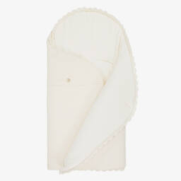 PAZ Rodríguez-Ivory Knitted Baby Nest with Scalloped Trim (75cm) | Childrensalon