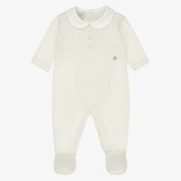 PAZ Rodríguez-Ivory Knitted Wool Babygrow with Cotton Collar | Childrensalon