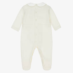 PAZ Rodríguez-Ivory Knitted Wool Babygrow with Cotton Collar | Childrensalon