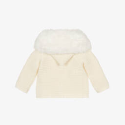 PAZ Rodríguez-Ivory Knitted Wool Mix Jacket with Faux Fur Trim | Childrensalon