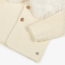 PAZ Rodríguez-Ivory Knitted Wool Mix Jacket with Faux Fur Trim | Childrensalon