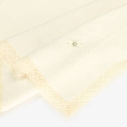 PAZ Rodríguez-Ivory Wool Baby Shawl with Lace Trim (100cm) | Childrensalon