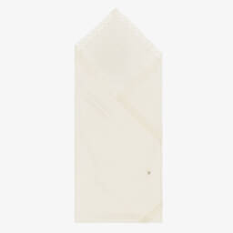 PAZ Rodríguez-Ivory Wool Baby Shawl with Lace Trim (100cm) | Childrensalon