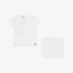 PAZ Rodríguez-White Cotton Knit Baby Shorts Set | Childrensalon