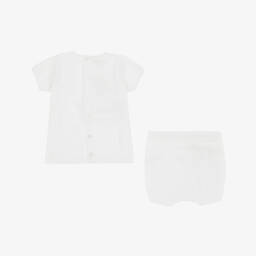 PAZ Rodríguez-White Cotton Knit Baby Shorts Set | Childrensalon