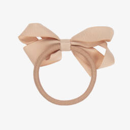 Peach Ribbons-ربطة مطاطية للشعر بفيونكة لون بيج (7 سم) | Childrensalon