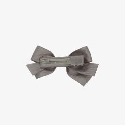 Peach Ribbons-Grey Bow Hair Clip (7cm) | Childrensalon