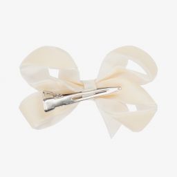 Peach Ribbons-Ivory Velvet Bow Clip (7cm) | Childrensalon