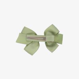 Peach Ribbons-Light Green Bow Hair Clip (7cm) | Childrensalon