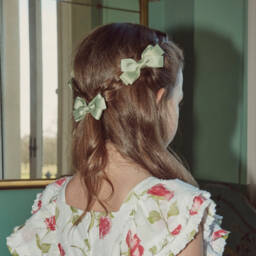 Peach Ribbons-Light Green Bow Hair Clip (7cm) | Childrensalon