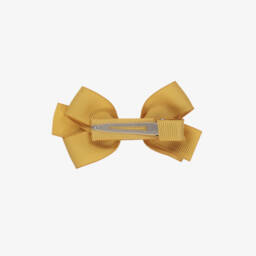 Peach Ribbons-Mustard Yellow Bow Hair Clip (7cm) | Childrensalon