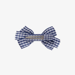 Peach Ribbons-Navy Blue Gingham Bow Clip (7cm) | Childrensalon