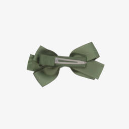 Peach Ribbons-Sage Green Bow Hair Clip (7cm) | Childrensalon