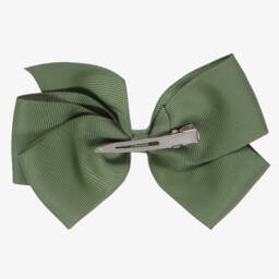 Peach Ribbons-Sage Green Ribbon Bow Hair Clip (12cm) | Childrensalon