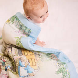 Peter Rabbit™ by Childrensalon-Blue Padded Linen & Cotton Blanket (95cm) | Childrensalon
