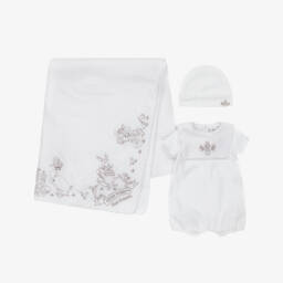 Peter Rabbit™ by Childrensalon-Ivory Cotton Baby Shortie Set with Beige Embroidery | Childrensalon