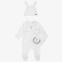 Peter Rabbit™ by Childrensalon-Ivory Cotton & Linen Babysuit Set with Beige Embroidery | Childrensalon