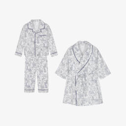 Peter Rabbit™ by Childrensalon-طقم روب وبيجاما قطن تويل لون أبيض وأزرق | Childrensalon