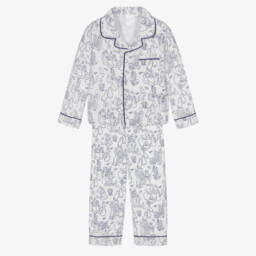 Peter Rabbit™ by Childrensalon-White & Blue Patterned Cotton Pyjamas | Childrensalon