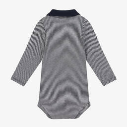 Petit Bateau-بودي سوت أطفال ولادي مقلم قطن جيرسي لون كحلي وأبيض | Childrensalon