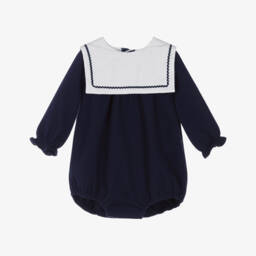 Petit Bateau-Baby Girls Navy Blue Cotton Jersey Sailor Collar Shortie | Childrensalon