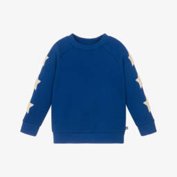 Petit Bateau-Boys Blue Cotton Sweatshirt with Star Appliqués | Childrensalon