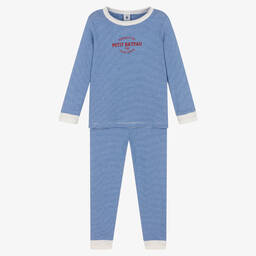 Petit Bateau-Boys Blue & White Striped Cotton Pyjamas | Childrensalon