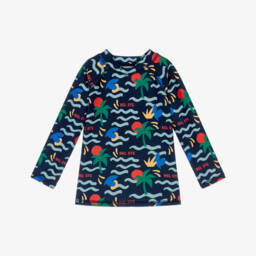 Boys Navy Blue Swim Top with Palm Tree Print (UPF50+)