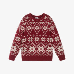Petit Bateau-Baby Boys Red Wool & Cotton Knit Festive Fair Isle Sweater | Childrensalon