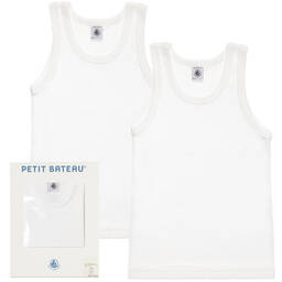 Petit Bateau-Boys White Organic Cotton Vests (2 Pack) | Childrensalon