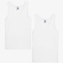 Petit Bateau-Boys White Organic Cotton Vests (2 Pack) | Childrensalon