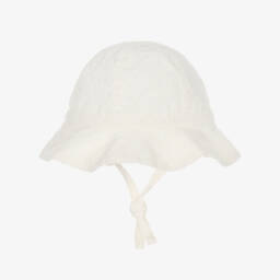 Girls Ivory Embroidered Cotton Sun Hat
